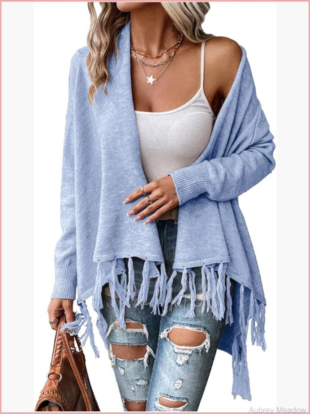 Fringe Wrap Cardigan Western Boho Cowl Neck Long Sleeve Poncho Sweater